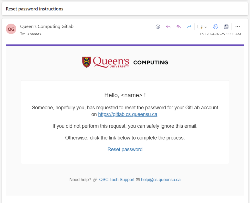 Resetting Your GitLab Password - Tech Help - Queen's School of Computing